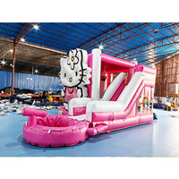 Château gonflable rose pour enfants avec piscine pour la location, certifié EN14960