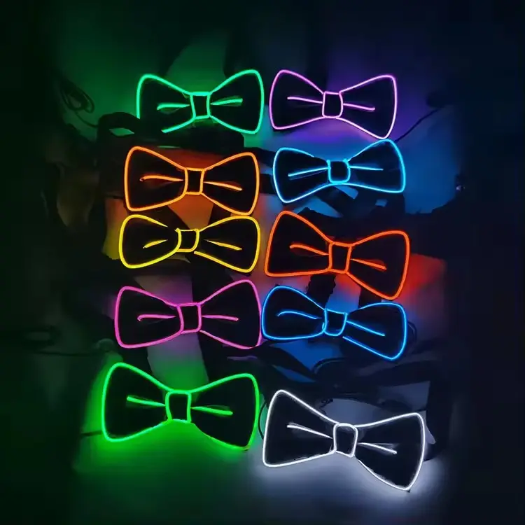 Gravata borboleta de néon criativa para festas, novidade personalizada com glitter e luz fria, gravata borboleta LED luminosa piscante, novidade para uso em festas, novidade de novo de Nicro