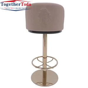 Chaise haute moderne réglable en acier inoxydable avec dossier incurvé et repose-pieds rond pour bars, hôtels, salles à manger et salons - Product Image 5
