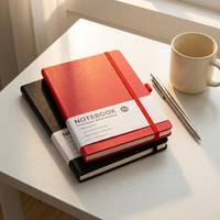 Carnet de notes A5 personnalisé en cuir PU avec logo, couverture rigide, reliure agrafée, 100 feuilles, bande élastique, attache stylo, journal, agenda, affaires