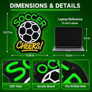 Enseignes néon LED « Soccer Cheers » à intensité variable, alimentées par USB, lumière d'ambiance, décoration de vitrine, lumière indicatrice de rue, personnalisable - Product Image 1