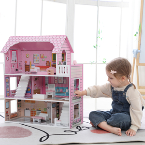 Holzhäuser künstliches Spielzeug-Puppenhaus Kinder Holzpuppenvilla mit Puppenzimmermöbel Holzpuppenhaus für Mädchen - Product Image 2