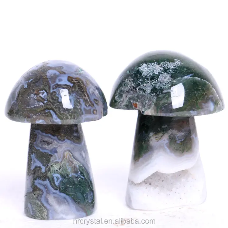 Hot Selling Nature Mushroom Shape Crystal Carved Moss Agate Mushroom For Decoration
