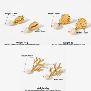 <span class=keywords><strong>Orecchini</strong></span> a Perno in Acciaio Inossidabile con Conchiglie Cowry, Serie Ocean Pearl Drop, Gioielli Placcati Oro per Vacanze al Mare - Product Image 4