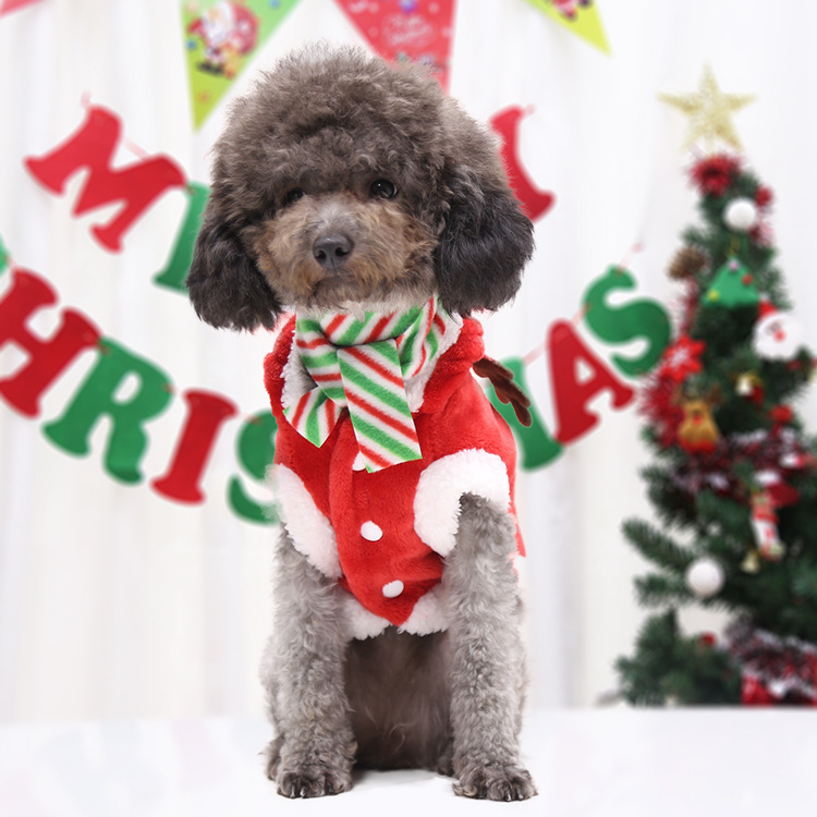 Christmas Holiday Party Dog Apparels Festival Xmas Red Scarf Hat Hooded Clothes