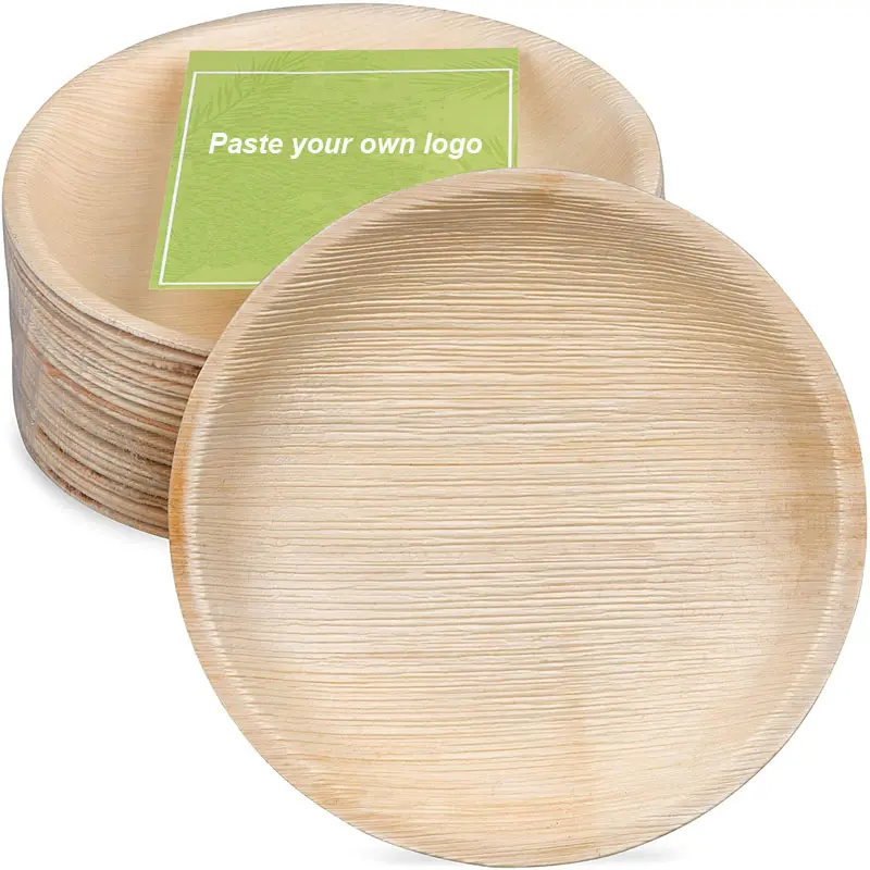 Натуральные, экологически чистые, 10 дюймов круглые тарелки с пальмовыми листьями (50 шт. в упаковке), Бамбуковая одноразовая посуда, тарелка