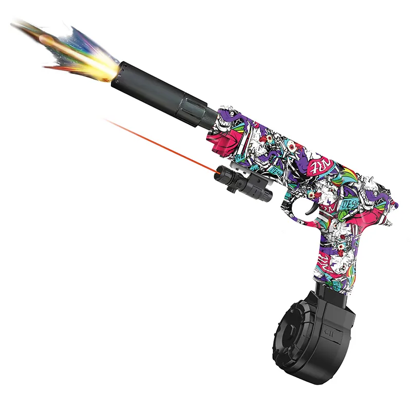 Arma de brincar elétrica para simulação de chamas, pistola de hidrogel automática com luz flash, arma esportiva de plástico, brinquedo de brincar