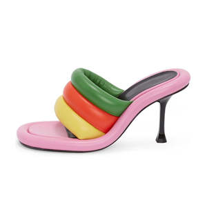 Sandalias de tacón de mula de verano de Color personalizado, zapatillas cuadradas con punta abierta, tacones altos, sandalias sexis infladas de PU con tacón a juego - Product Image 1