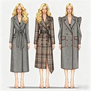 Özelleştirilmiş yüksek kalite toptan bayanlar moda klasik çift göğüslü kahverengi yün ceket kemer - Product Image 4