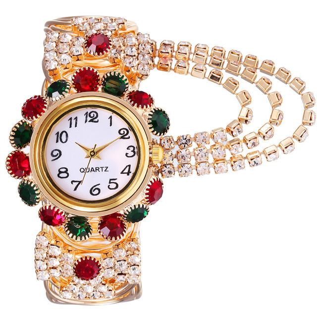 New Luxury Design Women Fashion Diamond Bracelet Watch Fashion Jewelry Quartz Watch Gold Diamond Rhinestone Glass Plated Ladies
