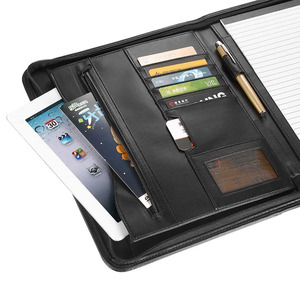 A4 padfolio organizador caso cremallera simple folio cartera con bolsillos de carpeta de archivo de logotipo personalizado PU cuero negocios padfolio - Product Image 5