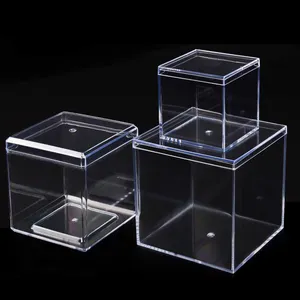 Square Acrylic Tiramisu Cake Storage Container Box Mousse Dessert Candy Biscuit Sweet Packaging Plastic Clear Box With Lid