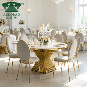 โต๊ะจัดเลี้ยงงานแต่งงานพร้อมเก้าอี้ทำจากสเตนเลสสีทองทรงกลม - Product Image 6