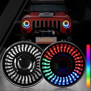 Projecteurs LED ronds de 7 pouces, feux de jour RGB avec effet de poursuite, fonctions de clignotants blancs + ambre pour Jeep - Product Image 2