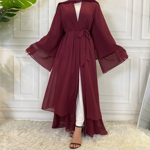 1875# New Arrival Solid Color Abaya Dubai Fashion Women Muslim Cardigan Double Chiffon Islamic Modest Clothing Adults Support - Product Image 6