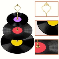 Nueva bandeja de registro Retro de simulación de vinilo de tres capas de madera para sala de estar, hogar, piezas de decoración redondas festivas