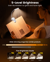 Lámpara de Lectura Portátil Flexible con 20 LED para el Cuidado de los Ojos, Recargable por USB de 1200 mAh, 90 Horas de Duración, con Clip para Libros, para Dormitorio, Venta al por Mayor