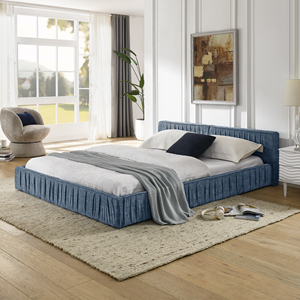 Queen Size Adjustable <b>Convertible</b> Chenille Fabric <b>Bed</b> Frame with Pleated Design and Grounded Platform Headboard - Product Image 1