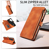 Style rétro produit en cuir PU fente pour carte fermeture éclair mat portefeuille étuis de téléphone portable couverture pour samsung S22 S23 S24 S25 ultra