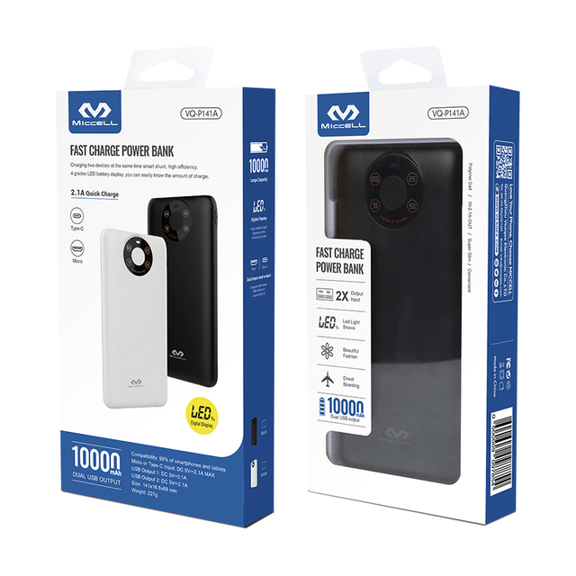 MICCELL Power Bank 10000mah Led Powerbank Type c Dual Usb Port Fast Charging Portable Power Bank 10000 Mah for xiaomi