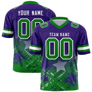 Camiseta de Fútbol Americano Personalizada con Degradado de Estrellas en Verde Kelly y Morado - Product Image 1