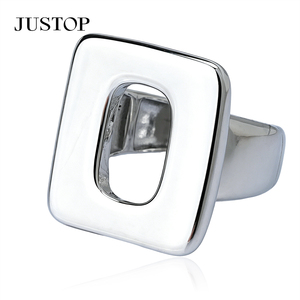 Bagues de cocktail géométriques JUSTOP en acier inoxydable plaqué rhodium, bijoux modernes pour femmes, pour les fêtes et le quotidien - Product Image 3