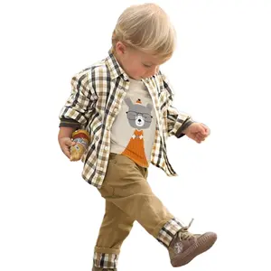 इंग्लैंड शैली वसंत शरद ऋतु प्लेड बच्चों के कपड़े 3 टुकड़े सेट ठाठ आकस्मिक बच्चों लड़कों कपड़े