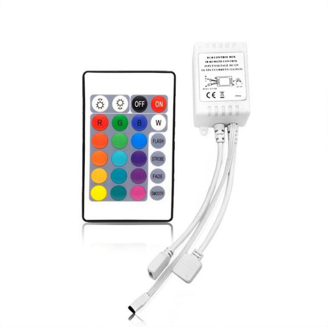 24 Key Infrared Remote Control 12V RGB LED Strip Light Double Output Line IR Controller
