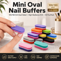 Mini bloc éponge ovale pour polissage des ongles, grain 100/180, double face, 4,5x2,0cm, pour kits d'ongles à presser, lot de 50 pièces
