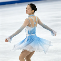 Robe de patinage artistique pour filles, dégradé blanc et bleu, dos croisé, strass, pour spectacle sur scène