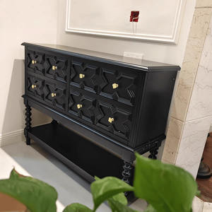 ארון שחור מודרני בסגנון אמריקאי עץ אלון מוצק ארון אחסון עמיד לארון דירה קטן - Product Image 2