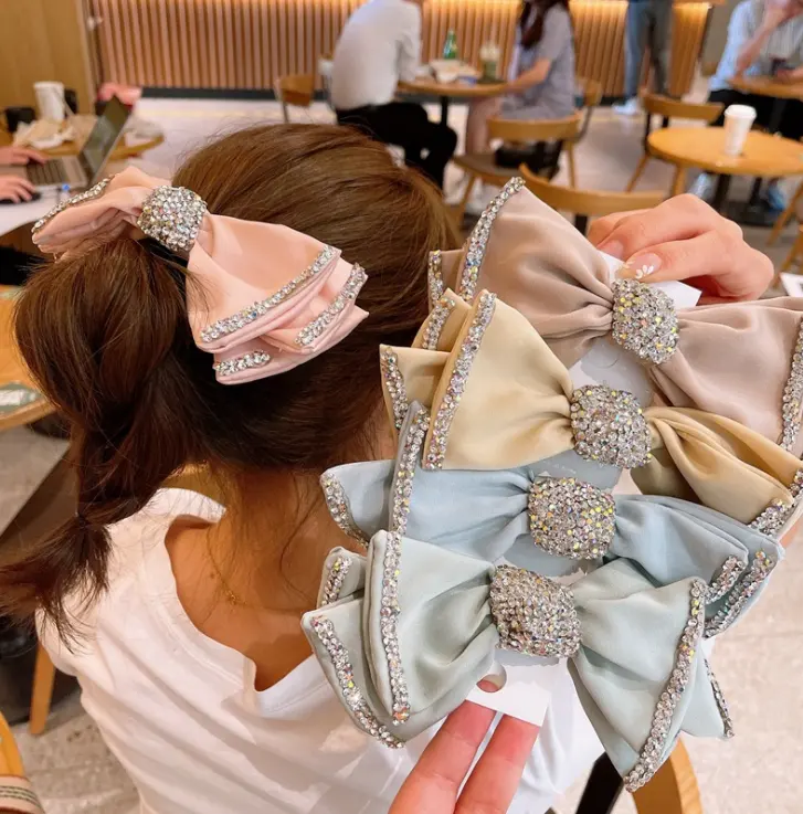 Jepit Rambut Wanita, Aksesori Klip Rambut Musim Semi Pita Besar Berlian Penuh Korea