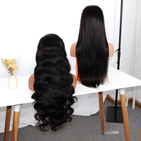 Perruques en gros pour revendeurs : Cheveux humains brésiliens vierges HD Remy naturels, avec dentelle transparente, petite taille, couleur noire
