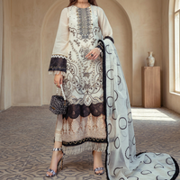 Ensemble 3 pièces Shalwar Kameez en mousseline 100% coton, motif brodé de qualité supérieure, boutons unis, longueur complète, décontracté, écologique