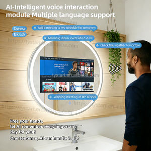 <span class=keywords><strong>Miroir</strong></span> de salle de bain intelligent rond moderne avec écran tactile, éclairage lumineux, affichage LED tricolore, taille personnalisable alimentée par l'IA - Product Image 2