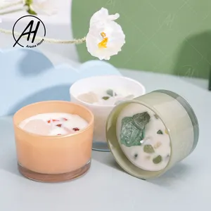 2023 AROMA HOME Small Size Cotton Wick Glass Jar Crystal Stone Scent Soy Wax Candle