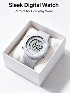 Digital Sports Watch LED Display Stopwatch Alarm Day Date <b>Waterproof</b> <b>Silicone</b> Strap Round Case for Kids Teens Adults - Product Image 2
