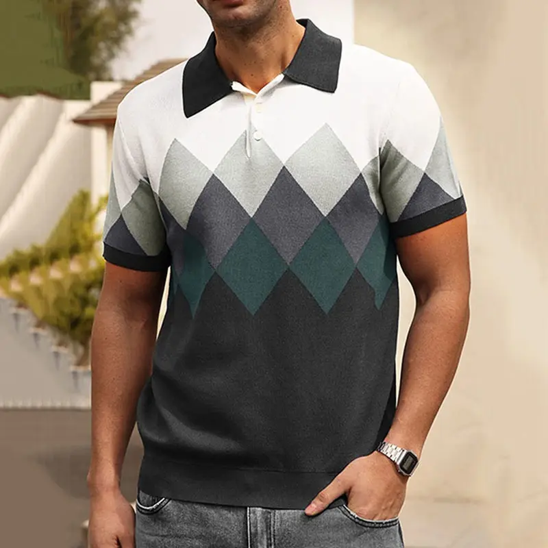 2022 Summer Men's Short-sleeved Knitted Casual POLO Shirts Contrast Color British Slim Lapel Ice Silk POLO Shirt Men Clothes