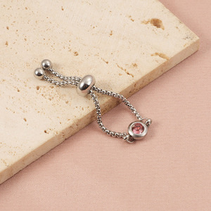 แฟชั่นมิตรภาพสีชมพูเพทายแหวนห่วงโซ่เครื่องประดับปรับได้ห่วงโซ่สแตนเลสแหวน birthstone - Product Image 4