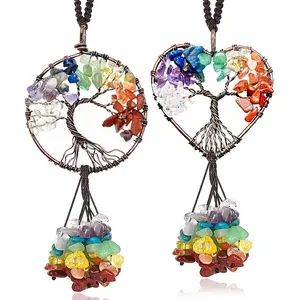 Healing Crystal Decor albero della vita accessori per appendere l'auto cuore 7 Chakra Chip Stones nappa meditazione buona fortuna ornamento per la casa