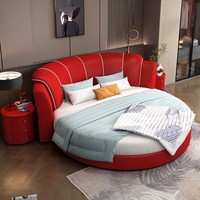 Lit rond king size en cuir blanc de bonne qualité, rembourré, design moderne minimaliste, chambre principale, style hôtel