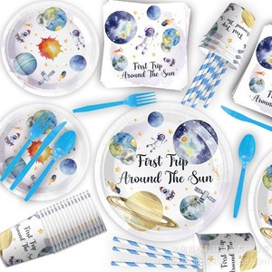 Articles de fête sur le thème de l'espace : assiettes, gobelets, serviettes jetables, décorations d'anniversaire pour enfants, utilisation en intérieur - Product Image 4