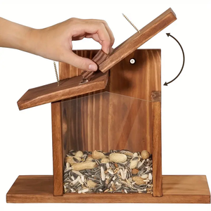 Çevre dostu Modern ahşap sincap besleyici asılı tohum kafes küçük açık hayvanlar için bahçe dekorasyon gıda konteyner ahşap - Product Image 4