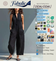 Combinaison en coton pour femme, fabrication OEM, sur mesure, sans manches, col montant, avec poches, longueur au-dessus du genou, tenue décontractée, vente en gros