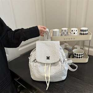Plaid Pattern <b>Women</b> <b>Backpack</b> Fashion Versatile Rucksack <b>Large</b> Capacity Student School Bag For Daily Commute - Product Image 4