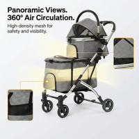 Chariot pour animaux de compagnie à double étage, grand espace, transfrontalier, détachable, pliable, 4 roues, en alliage d'aluminium, tissu Oxford, pour chats et chiens, vente en gros