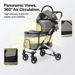 국경 간 대형 이층 분리형 접이식 4륜 알루미늄 합금 옥스포드 천 애완동물 카트 (고양이, 강아지용) 도매 - Product Image 5