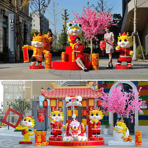 K606 escultura de danza del león chino fibra de vidrio hecho a mano 3D artesanía café Café vestíbulo Hotel tienda frente mascota de la suerte comercial - Product Image 3