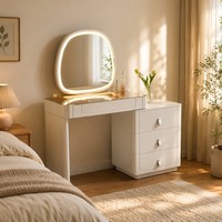 Coiffeuse moderne en bois MDF laqué avec tiroirs intégrés, petite taille, pour chambre d'hôtel, avec miroir sur pied – Vente en gros
