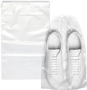 100 पैक जूते बैग स्पष्ट Drawstring बैग प्लास्टिक निविड़ अंधकार जूता पैकिंग के लिए बैग यात्रा